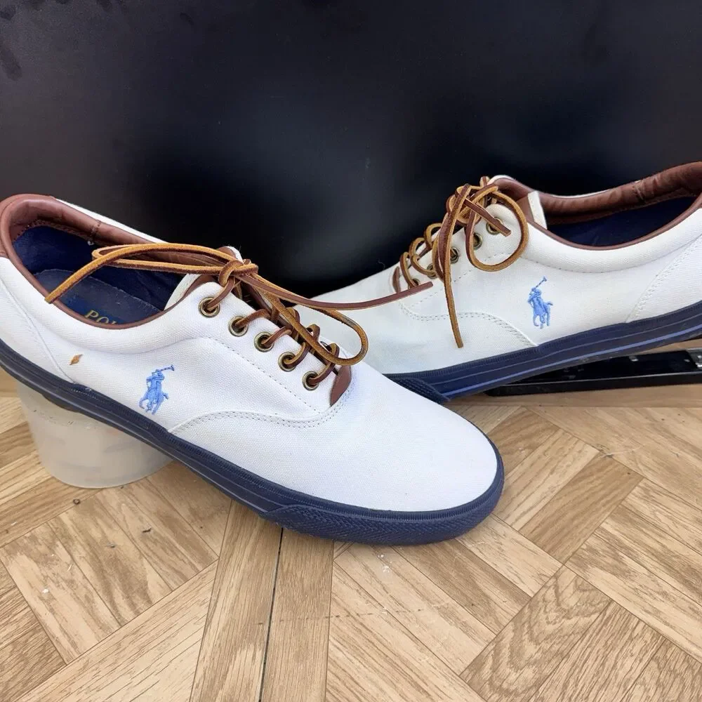 Polo Ralph Lauren Vaughn Mens Sneakers Size 11.5 D Cream Canvas Casual Shoes